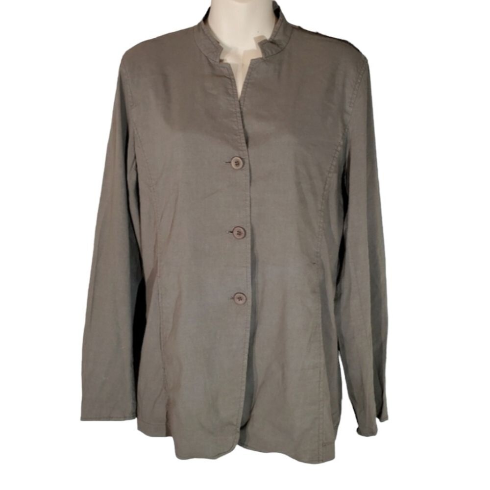 Eileen Fisher linen blend lightweight jacket taupe Medium